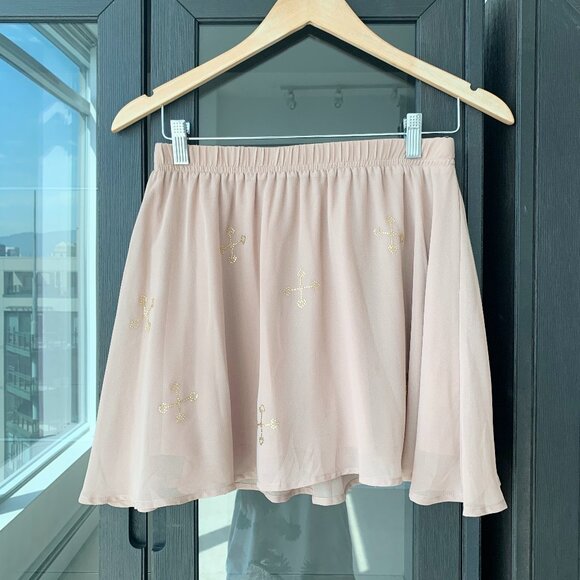 BNWOT H&M cute lace layered mini skirt with glitter cross gems print pink size 8 - Picture 2 of 4